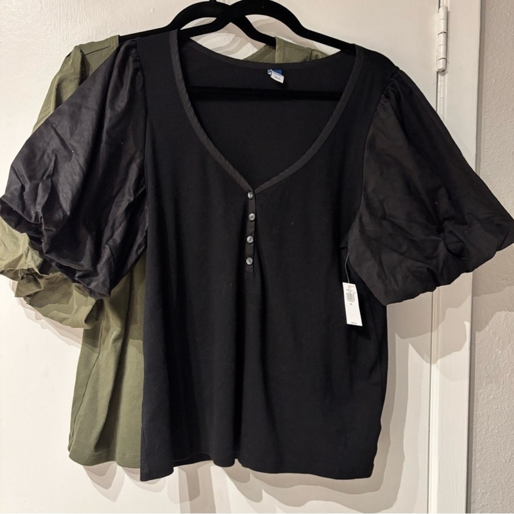 Old Navy | ribbed puff sleeve henley | black XXL | NWT